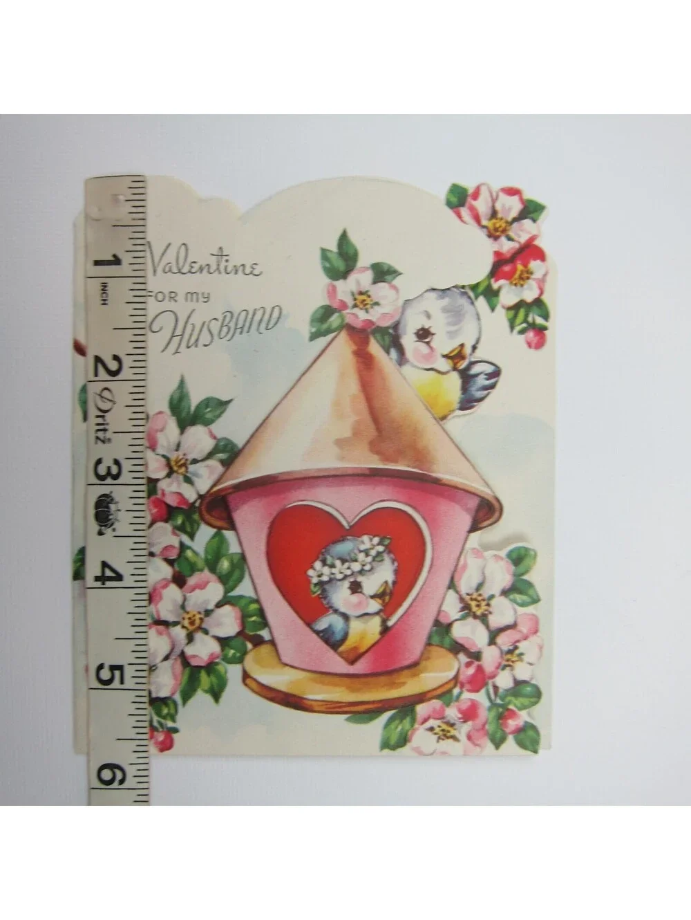 Vintage Valentine For Husband Fold Out Blue Birds Birdhouse Cherry Blossom Tree